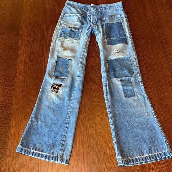 Vintage 1960’s Rare Original Repairs Patchwork Flair Jeans Women’s Misses Petite - Picture 5 of 16